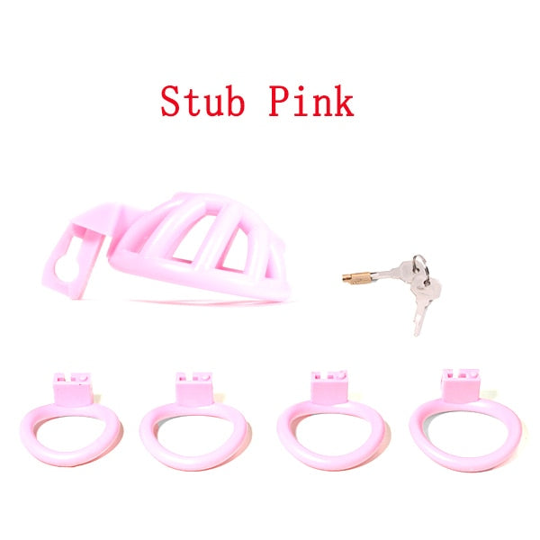 Negative/Micro/Small Resin Chastity Cage Set with 4 Rings - Black/White/Pink Inverted Cock Cage