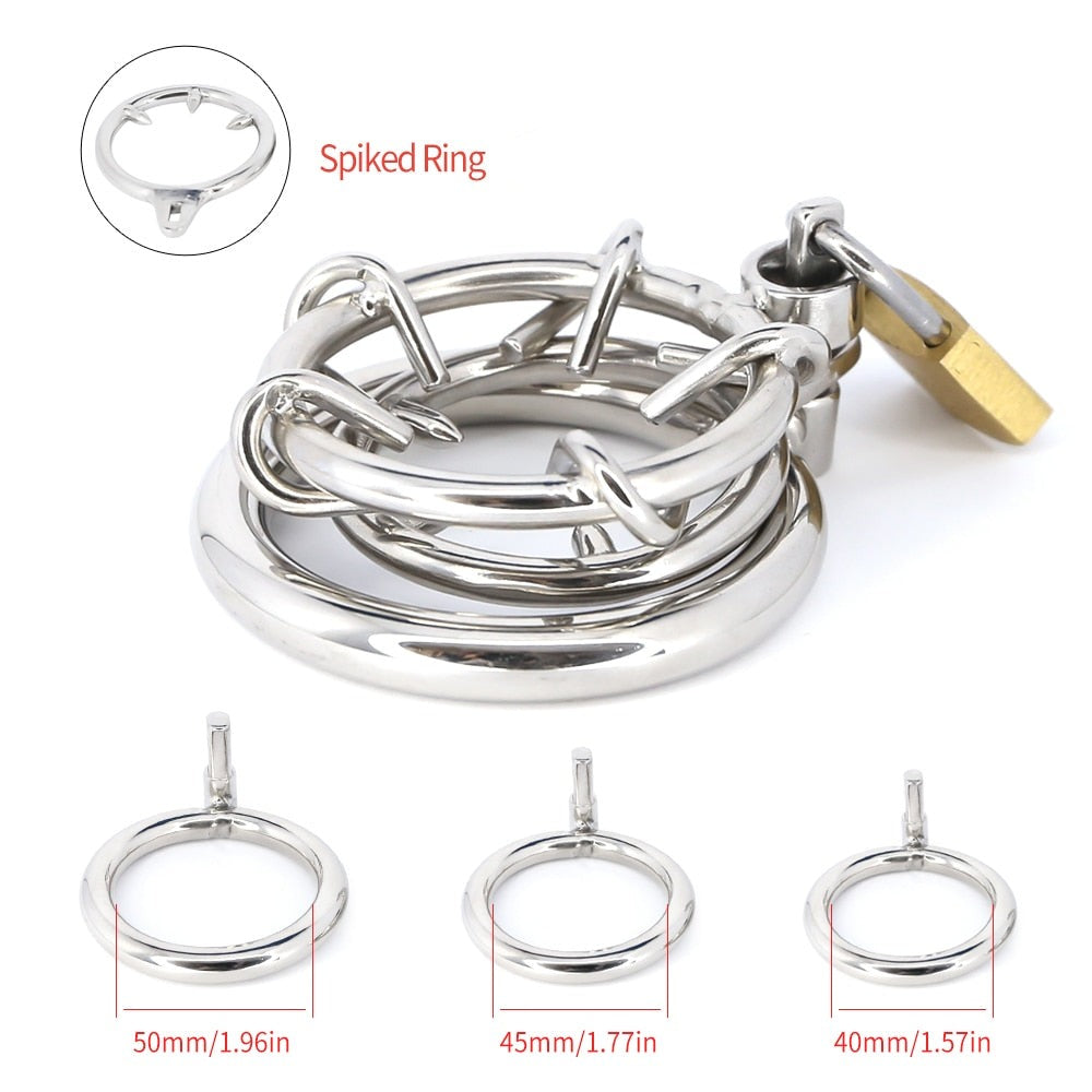 Spiked Chastity Cage For Men - Metal Flat Cock Cage Super Small - KeepMeLocked