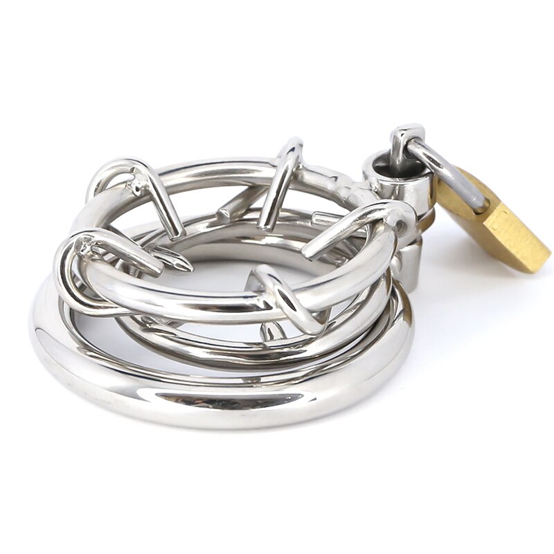 Spiked Chastity Cage For Men - Metal Flat Cock Cage Super Small - KeepMeLocked