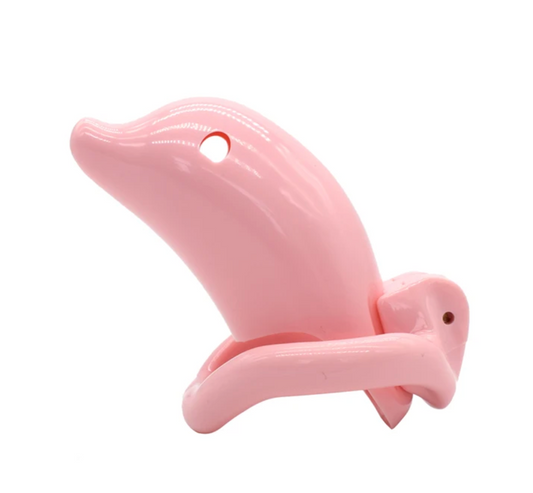 Dolphin Plastic Chastity Cage with 4 Penis Rings Lightweight Cock Cage Set - Pink/Green/Black/Nude/Transparent