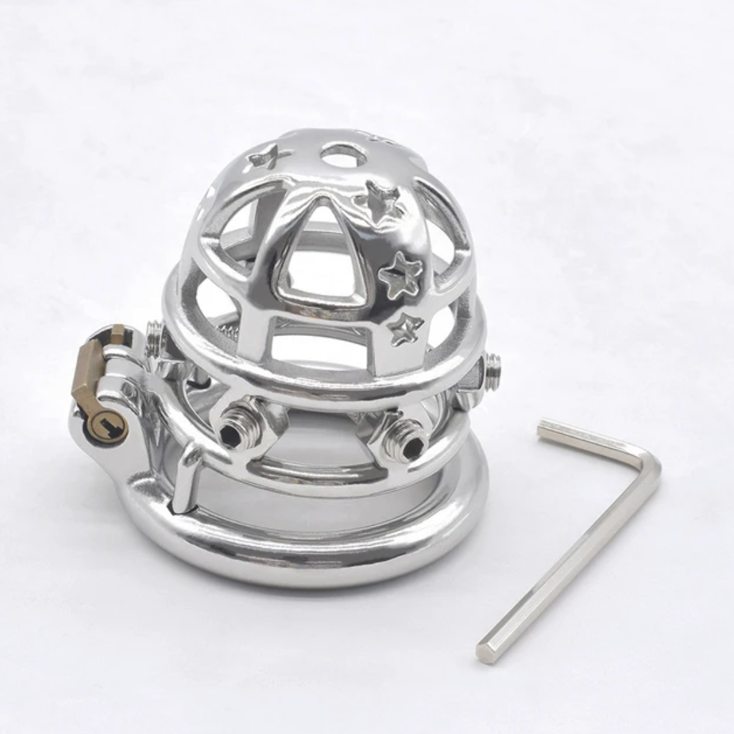 Tiny Spiked Chastity Cage with PU Strap Nub Metal Cock Cage with Stars Male Chastity Belt Device