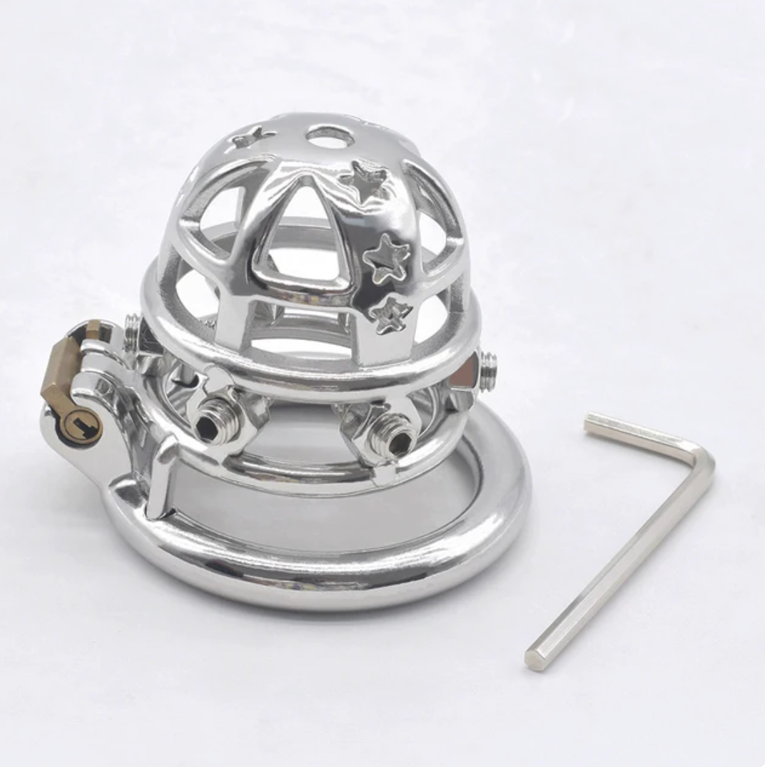 Tiny Spiked Chastity Cage with PU Strap Nub Metal Cock Cage with Stars Male Chastity Belt Device