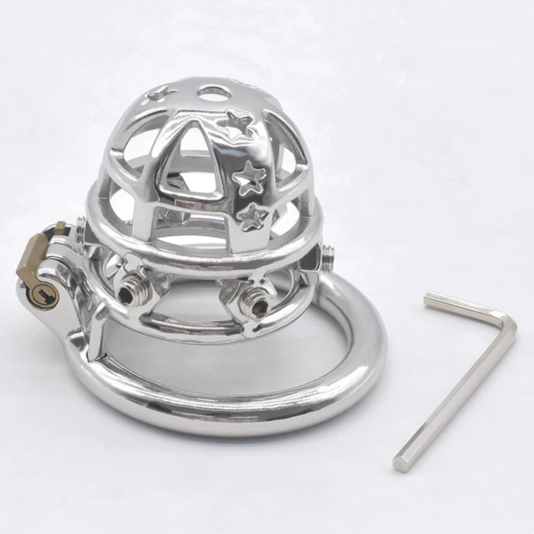 Tiny Spiked Chastity Cage with PU Strap Nub Metal Cock Cage with Stars Male Chastity Belt Device