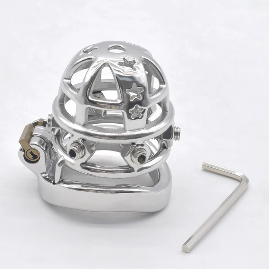 Tiny Spiked Chastity Cage with PU Strap Nub Metal Cock Cage with Stars Male Chastity Belt Device