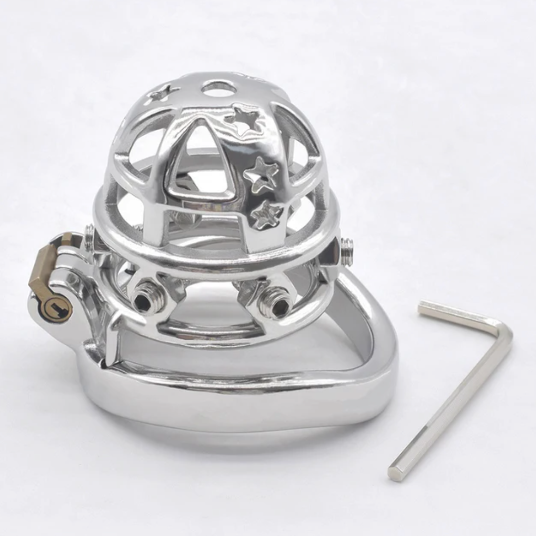 Tiny Spiked Chastity Cage with PU Strap Nub Metal Cock Cage with Stars Male Chastity Belt Device