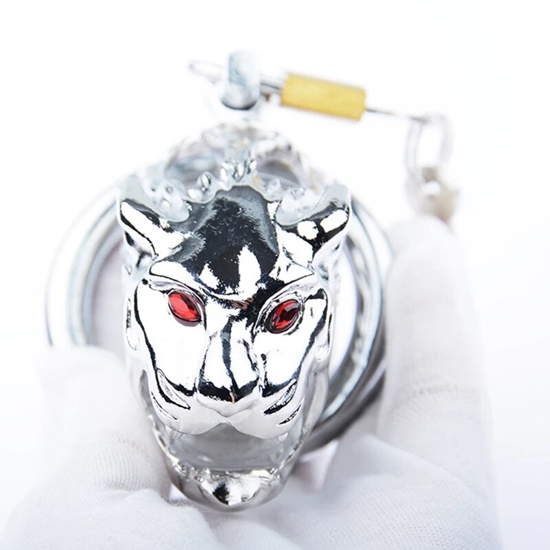 Tiger Shape Metal Chastity Cage 304 Stainless Steel Lion Head Cock Cage