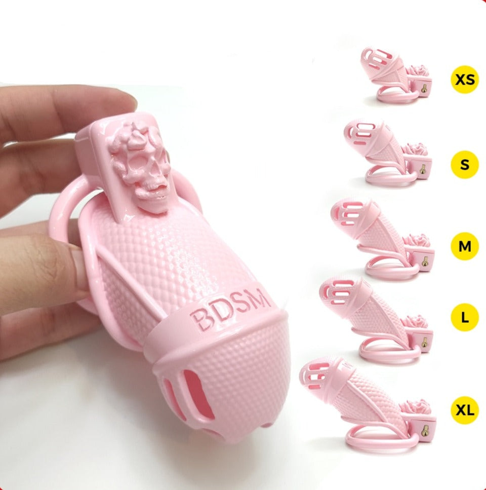 BDSM Pink Chastity Cage with Skull 3D Printed Cock Cage For Sissy Ladyboy Femboy Sex Slave Training