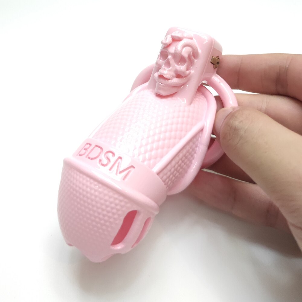 BDSM Pink Chastity Cage with Skull 3D Printed Cock Cage For Sissy Ladyboy Femboy Sex Slave Training