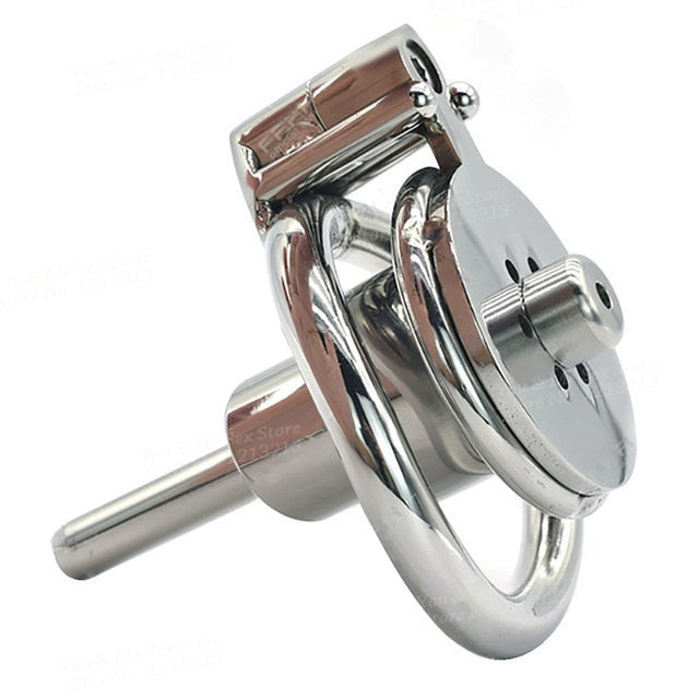 Negative Inverted Chastity Cage with Removable Metal Urethral Catheter Micro Penis Lock Cock Cage