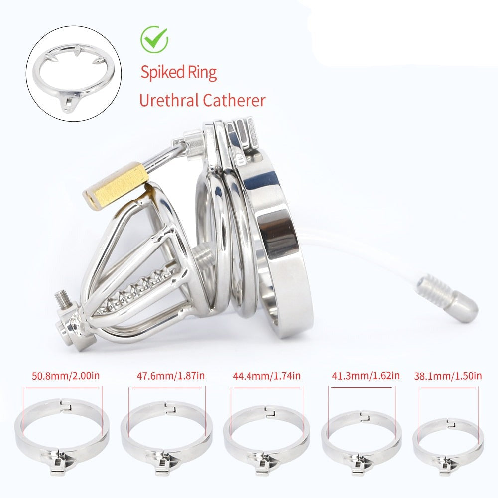 Stainless Steel Urethral Chastity Cage with Spiked Ring Small Cock Cage For Men Male Chastity Device