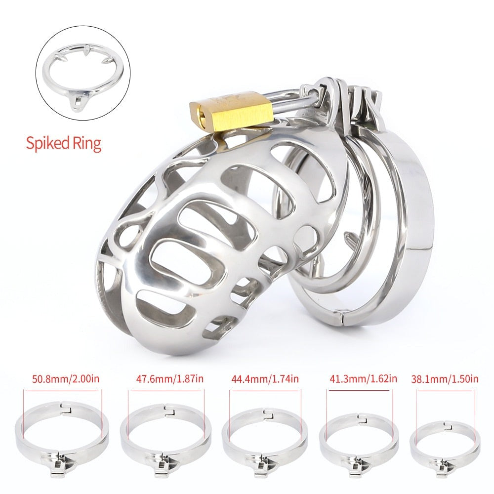 Metal Cobra Chastity Cage with Spiked Penis Ring Inescapable Cock Cage Anti-Erection Permanent Chastity Device For Men