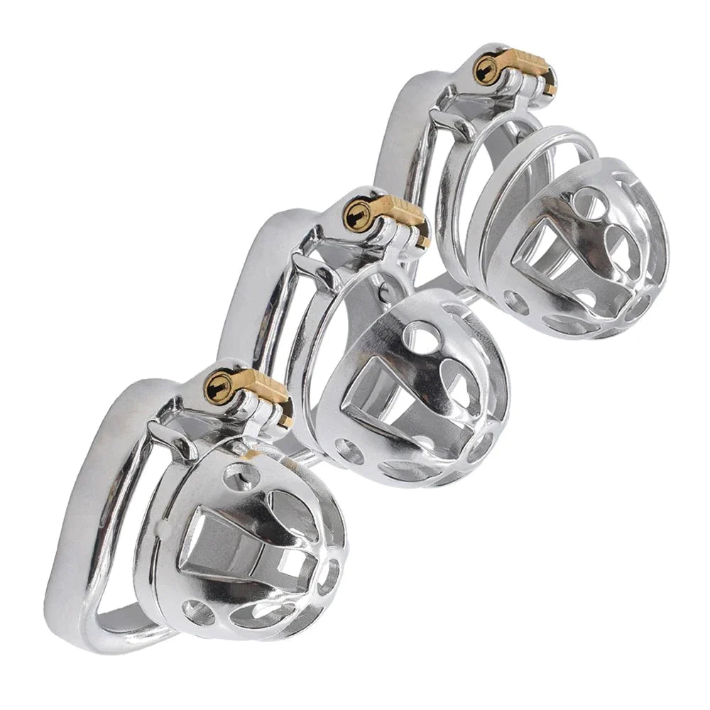 Small Stainless Steel Chastity Cage in 3 Sizes with Adjustable PU Strap Metal Cock Cage Male Chastity Device