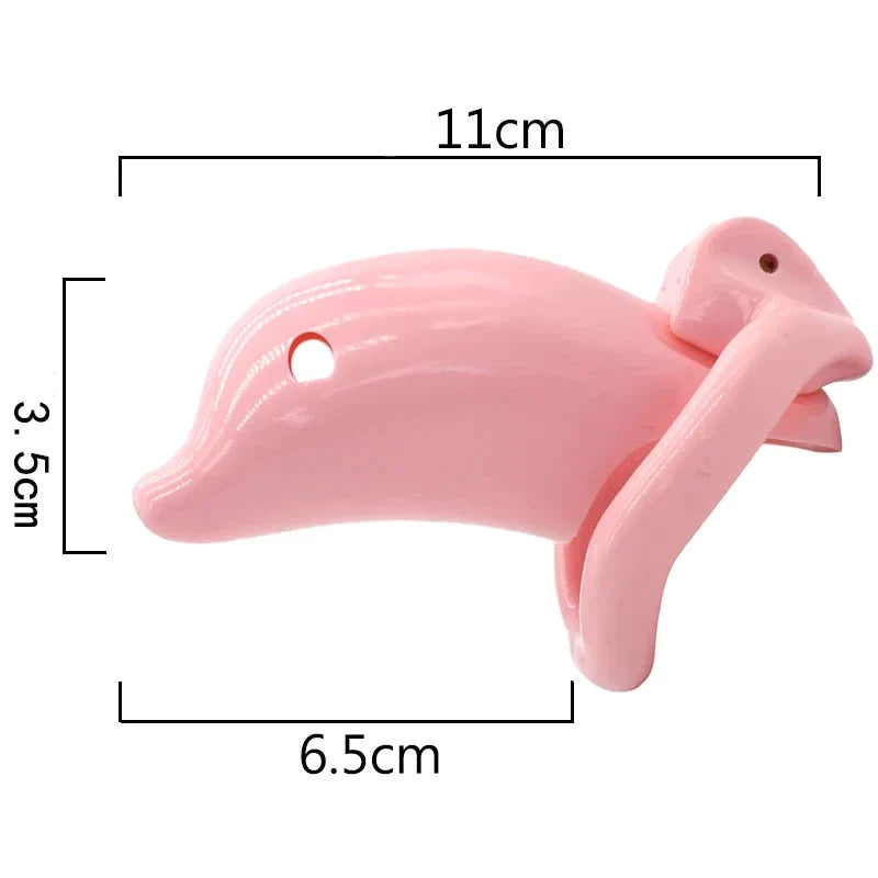 Dolphin Plastic Chastity Cage with 4 Penis Rings Lightweight Cock Cage Set - Pink/Green/Black/Nude/Transparent