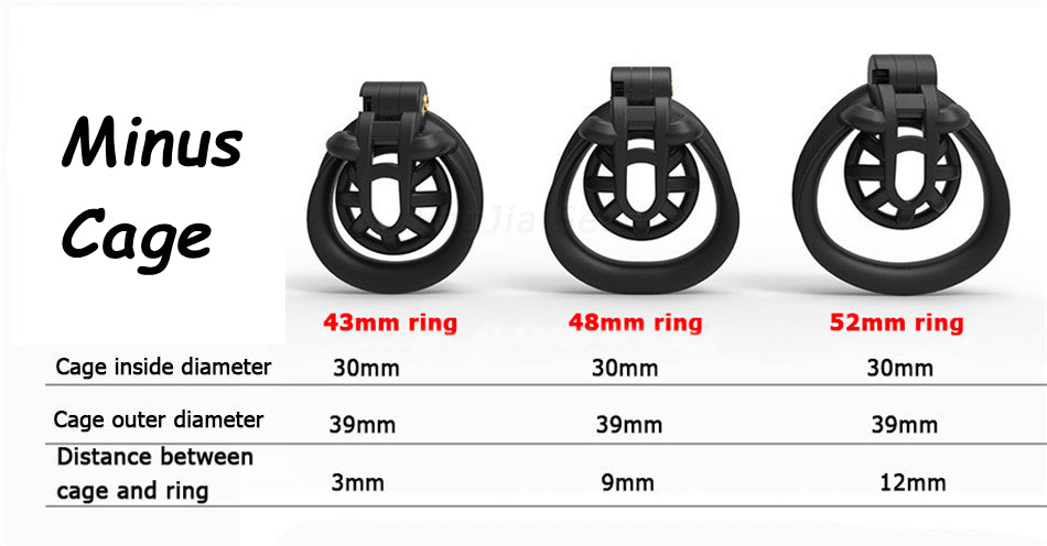 Positive/Negative Chastity Cage with Double-Arc Penis Ring Minus/Plus Resin Cock Cage 