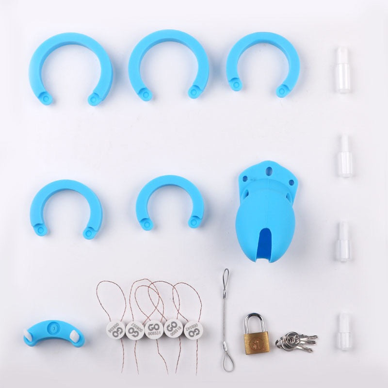 Comfortable Silicone Chastity Cage Set with 5 Penis Rings Soft Cock Cage Prevent Escaping - Multicolors