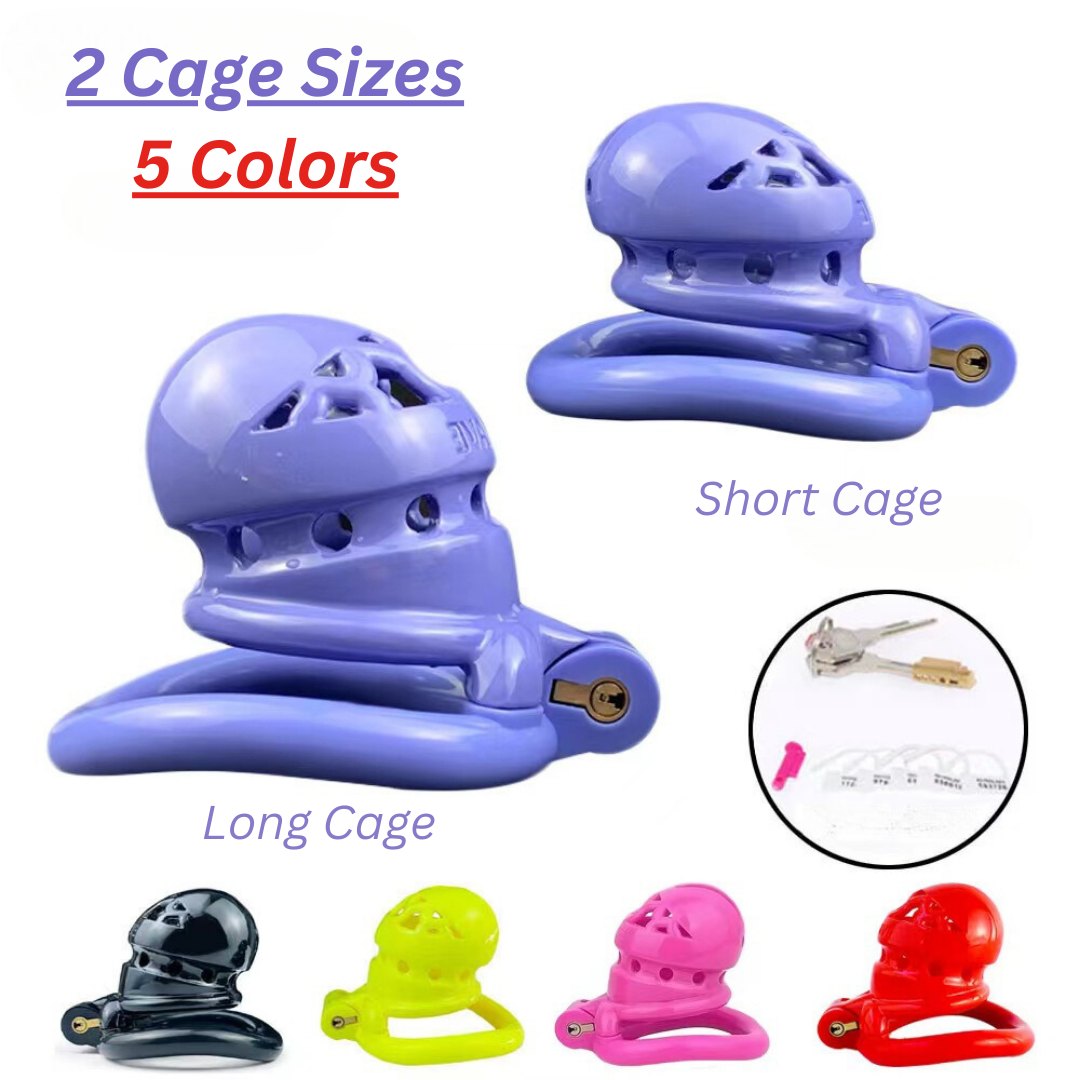 5 Colors Long/Short 3D Printed Chastity Cage with 4 Penis Rings Sex Slave Plastic Cock Cage For Men