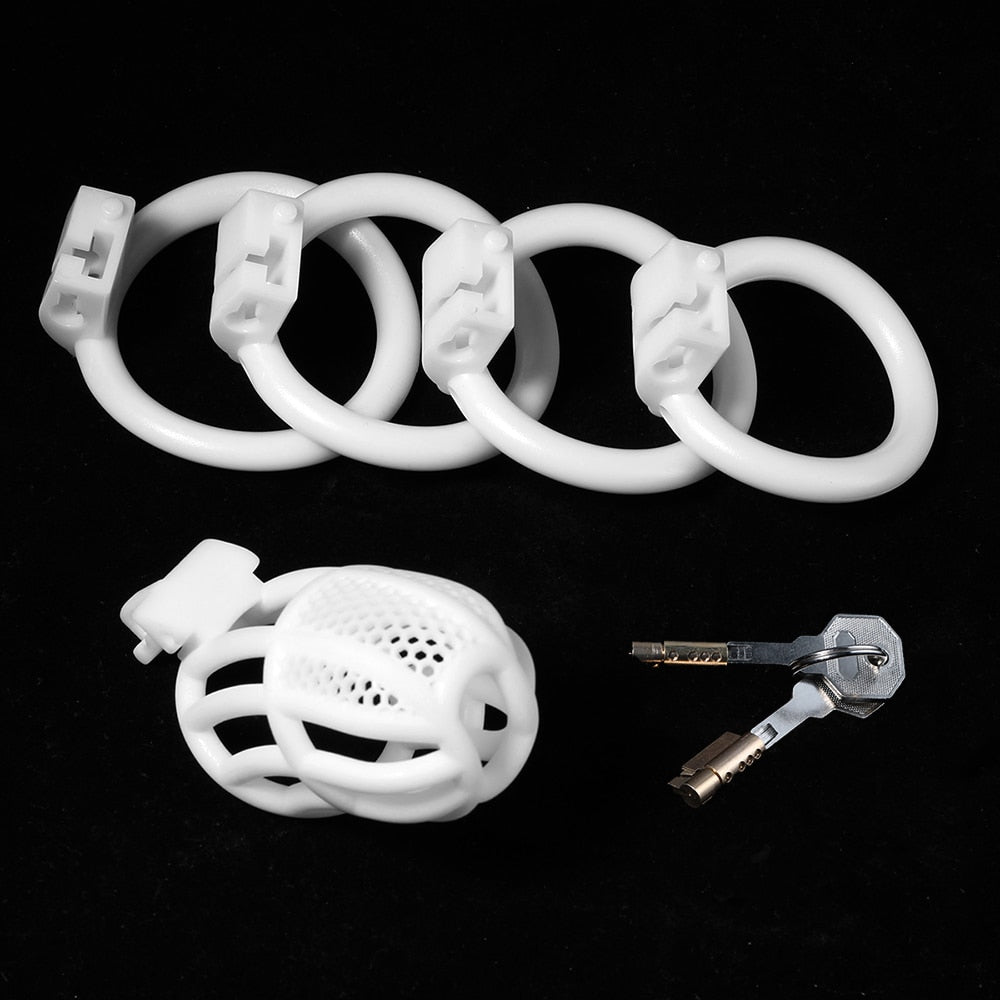 Short/Long Plastic Chastity Cage Set with 4 Penis Rings 3D Printed Cock Cage For Cuckhold Chastity Device