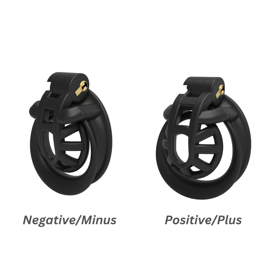 Positive/Negative Chastity Cage with Double-Arc Penis Ring Minus/Plus Resin Cock Cage 