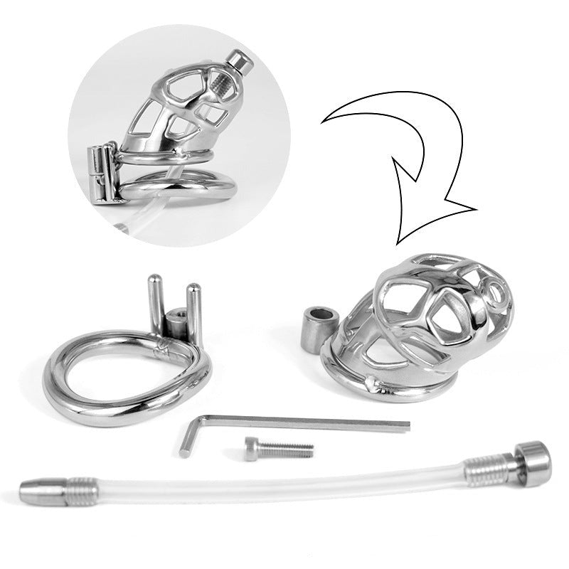 Metal Cobra Chastity Cage with Soft Silicone Urethral Catheter Tube 304 Stainless Steel Small Cock Cage For Men