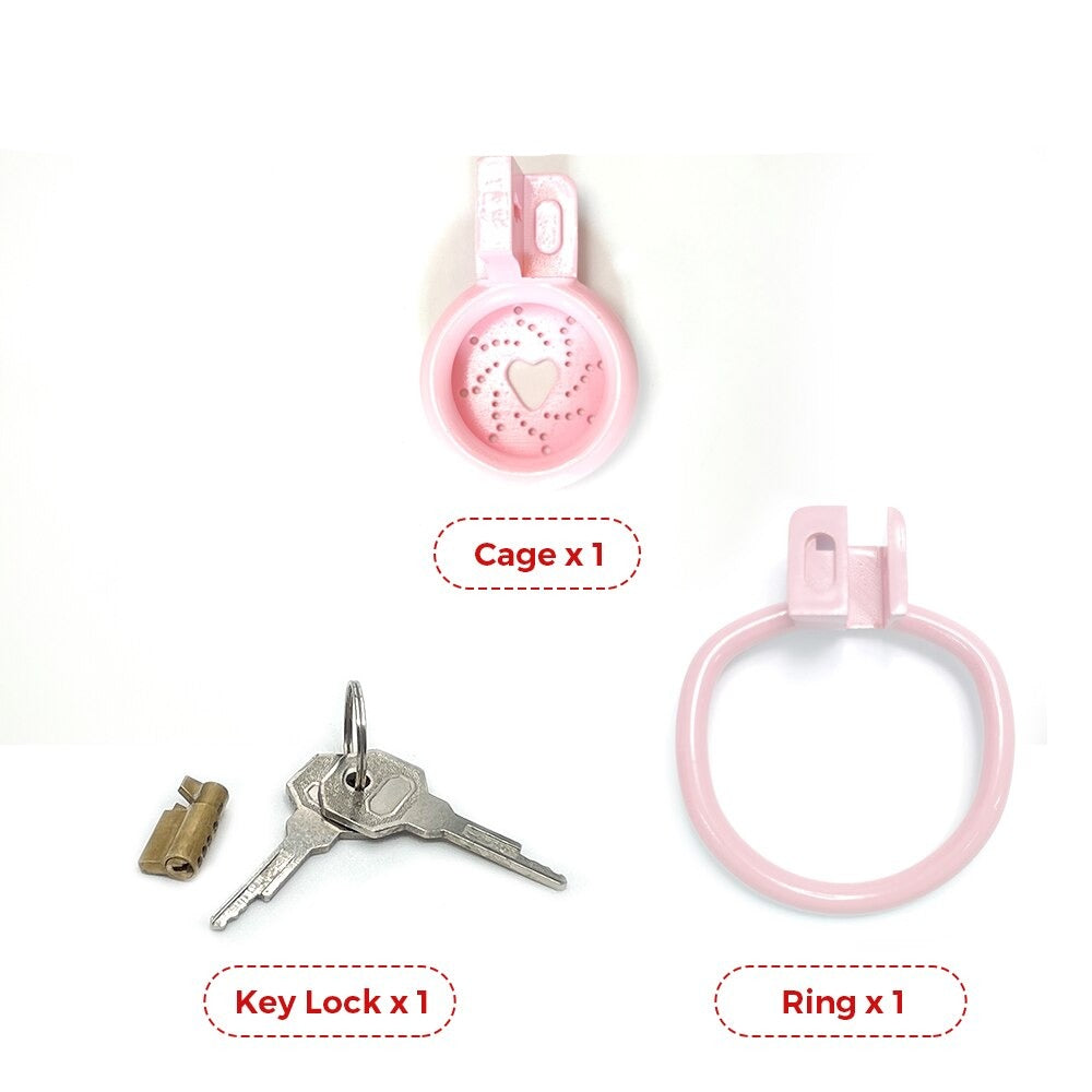 Pink Flat Chastity Cage with Heart-Shaped Urine Opening 3D Printed Nub Cock Cage For Sissy