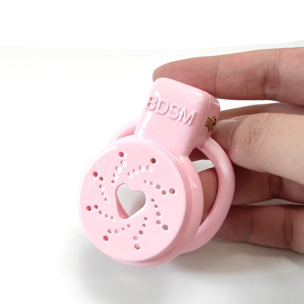 Pink Flat Chastity Cage with Heart-Shaped Urine Opening 3D Printed Nub Cock Cage For Sissy