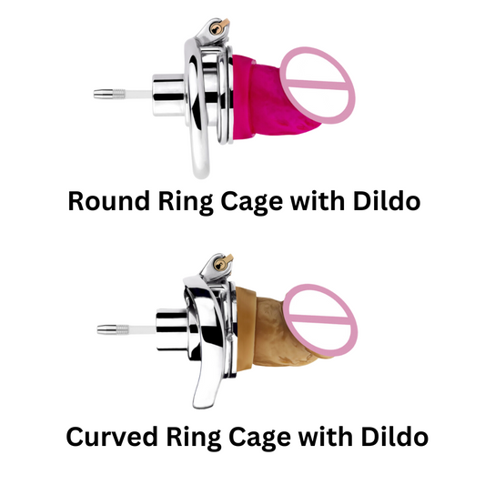 Small Inverted Chastity Cage with Dildo and Silicone Urethral Tube Micro Negative Cock Cage with Realistic Dick