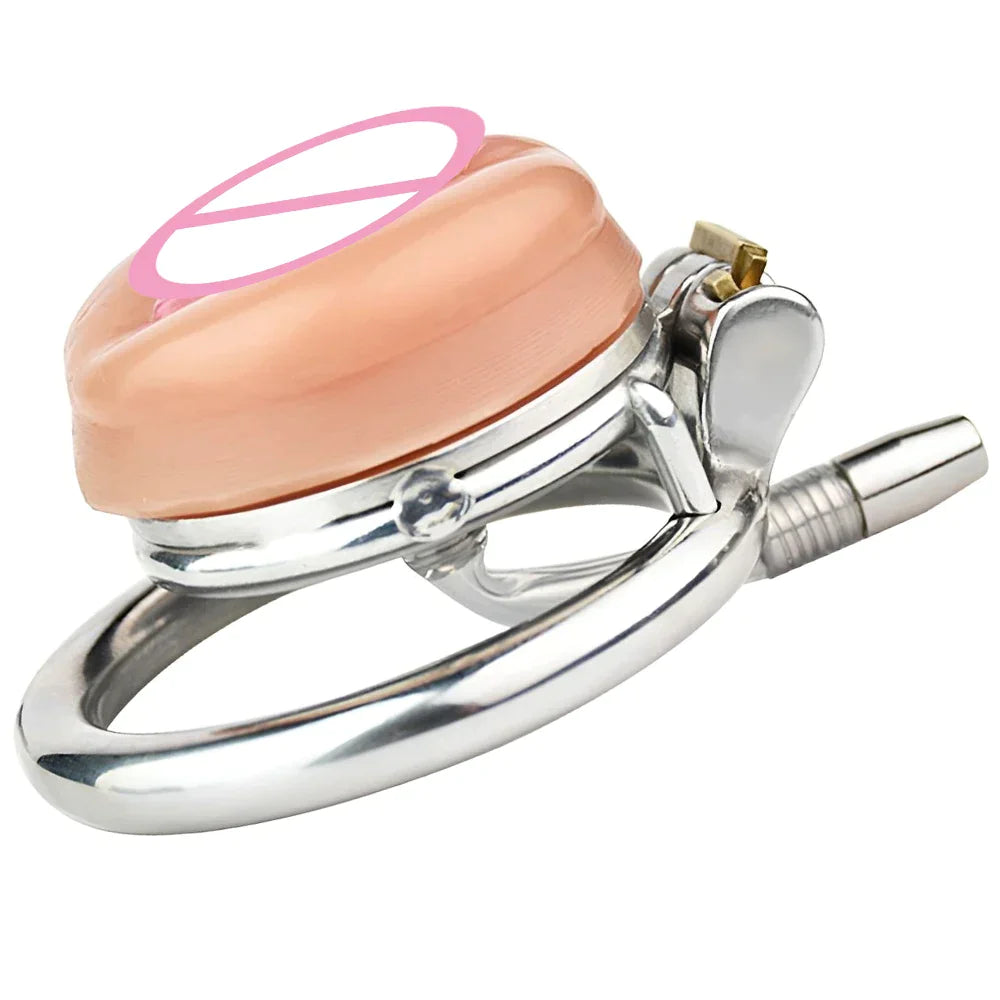 3 in 1 Realistic Clit Chastity Cage with Detachable Silicone/Metal Catheter Metal Flat Chastity Device For Sissy