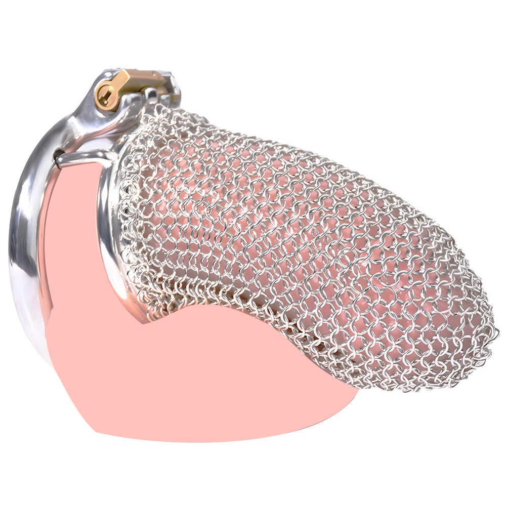 Soft Fishnet Metal Chastity Cage Comfortable Mesh Penis Sleeve Cock Cage For Men Permanent Chastity- 90mm