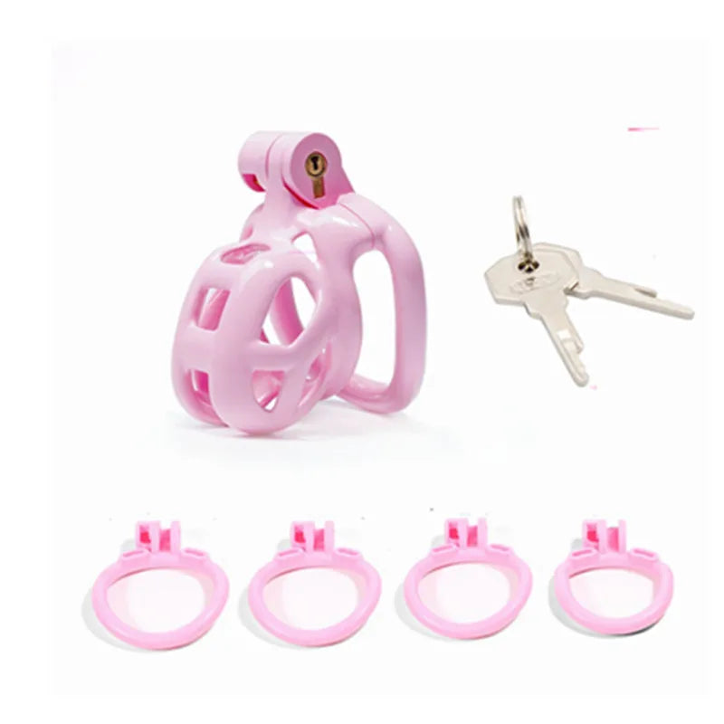 Lightweight Pink Chastity Cage With 4 Rings - KeepMeLocked