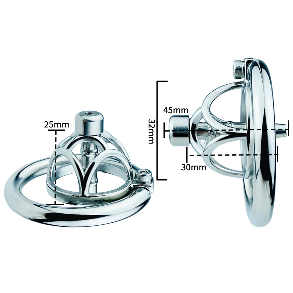 Small Stainless Steel Chastity Cage with Metal Urethral Tube Micro Metal Cock Cage For Long Term Permanent Chastity Training