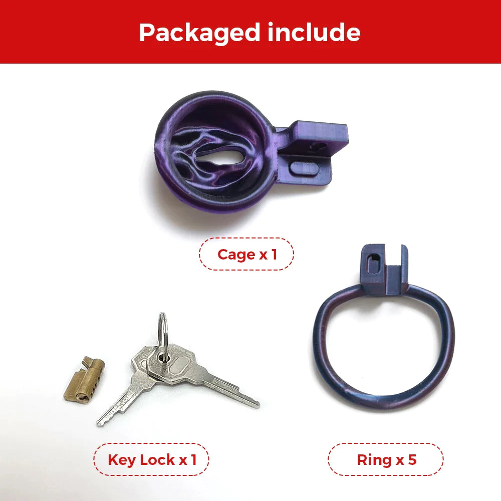 Purple Laser Clit Chastity Cage For Sissy 3D Printed Resin Pussy Vagina Shape Cock Cage For Femboy Ladyboy