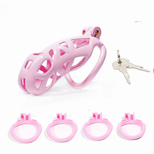 Lightweight Pink Chastity Cage With 4 Rings - KeepMeLocked