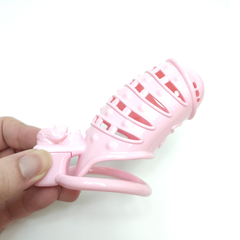 Pink Spiked Chastity Cage with Clitoris Urination Opening Sexual Punishment Chastity Device