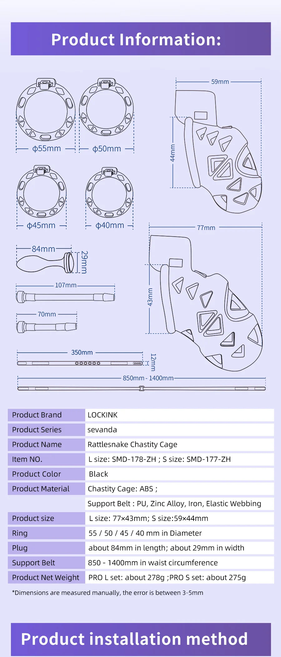 Urethral Mamba Chastity Cage with Strap and Anal Plug 3D Printed Cock Cage with butt plug for cuckold BDSM gear