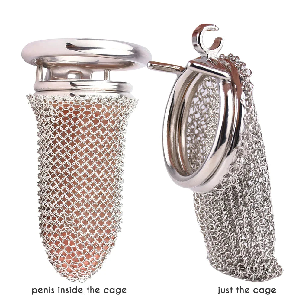 Soft Metal Gauze Chastity Cage Stainless Steel Mesh Penis Sleeve Cock Cage For Men - 110mm