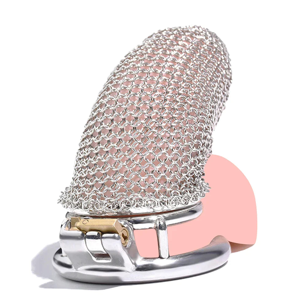 Soft Metal Fishnet Chastity Cage Stainless Steel Mesh Gauze Cock Cage For Male Long-term Permanent Chastity Training - 68mm