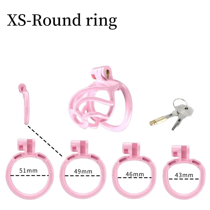 3D Printed Spiral Pink Chastity Cage Set with 4  Penis Rings Pink Cockcage For Ladyboy and Sissy