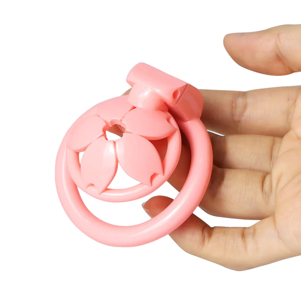 Small Cute Sakura Resin Chastity Cage Micro Tiny Flat Cock Cage For Sissy Ladyboy Femboy Crossdresser