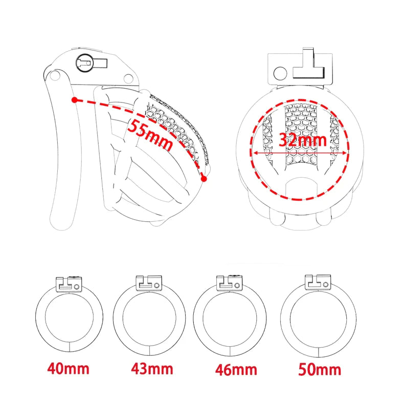 Short/Long Plastic Chastity Cage Set with 4 Penis Rings 3D Printed Cock Cage For Cuckhold Chastity Device