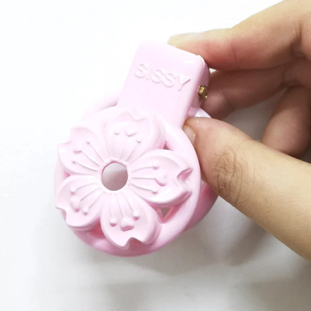 Pink Sakura Flat Chastity Cage For Sissy 3D Printed Micro Cock Cage For Ladyboy Femboy Crossdresser