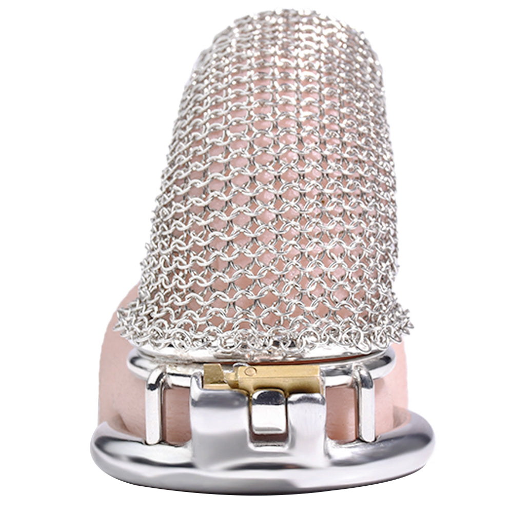 Soft Fishnet Metal Chastity Cage Comfortable Mesh Penis Sleeve Cock Cage For Men Permanent Chastity- 90mm