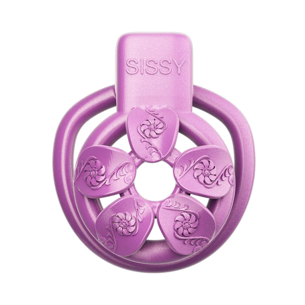 3D Printed Tiny Purple Flower Chastity Cage For Sissy Cute Flat Micro Cock Cage For Ladyboy Femboy Gay