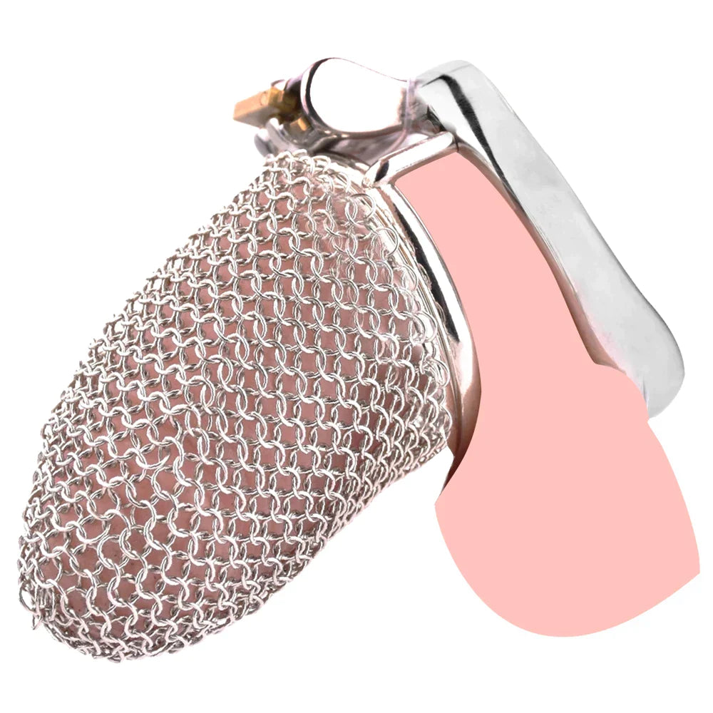 Soft Metal Fishnet Chastity Cage Stainless Steel Mesh Gauze Cock Cage For Male Long-term Permanent Chastity Training - 68mm