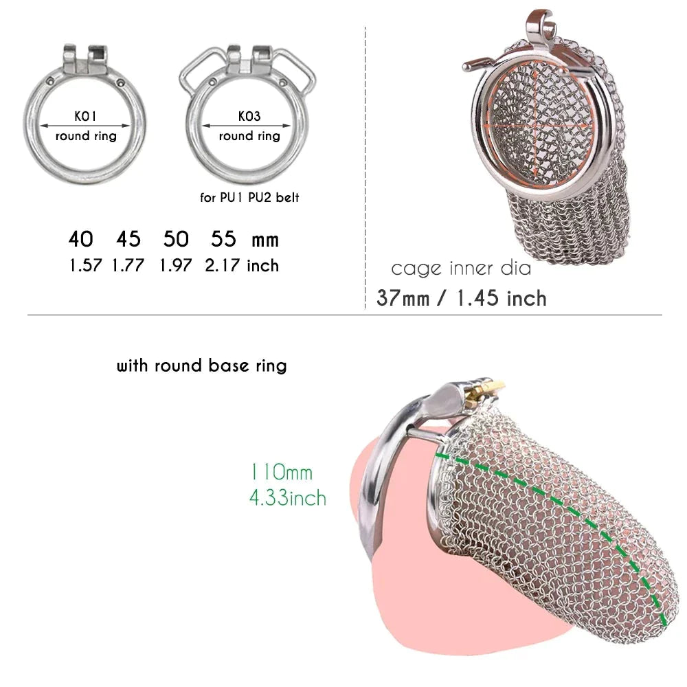 Soft Metal Gauze Chastity Cage Stainless Steel Mesh Penis Sleeve Cock Cage For Men - 110mm