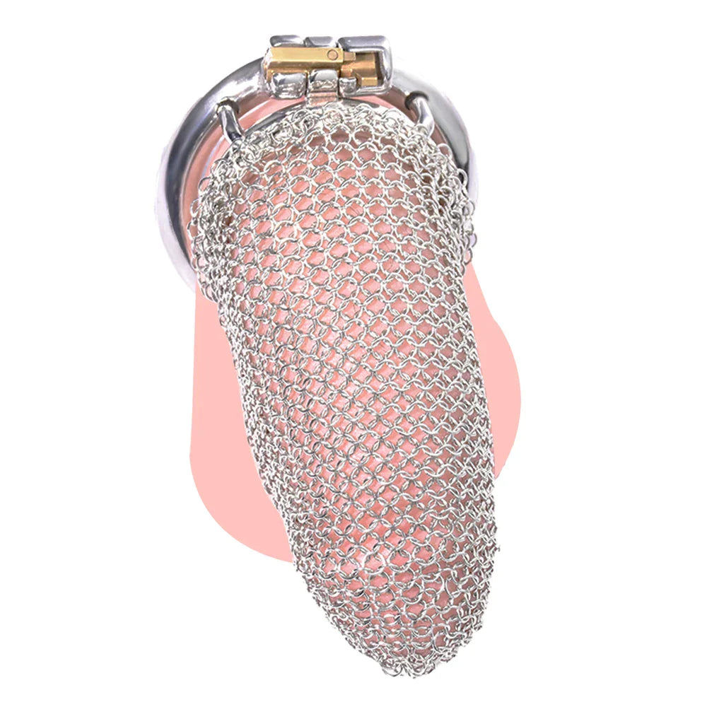 Soft Metal Gauze Chastity Cage Stainless Steel Mesh Penis Sleeve Cock Cage For Men - 110mm