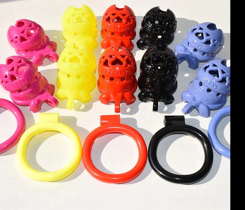 5 Colors Long/Short 3D Printed Chastity Cage with 4 Penis Rings Sex Slave Plastic Cock Cage For Men