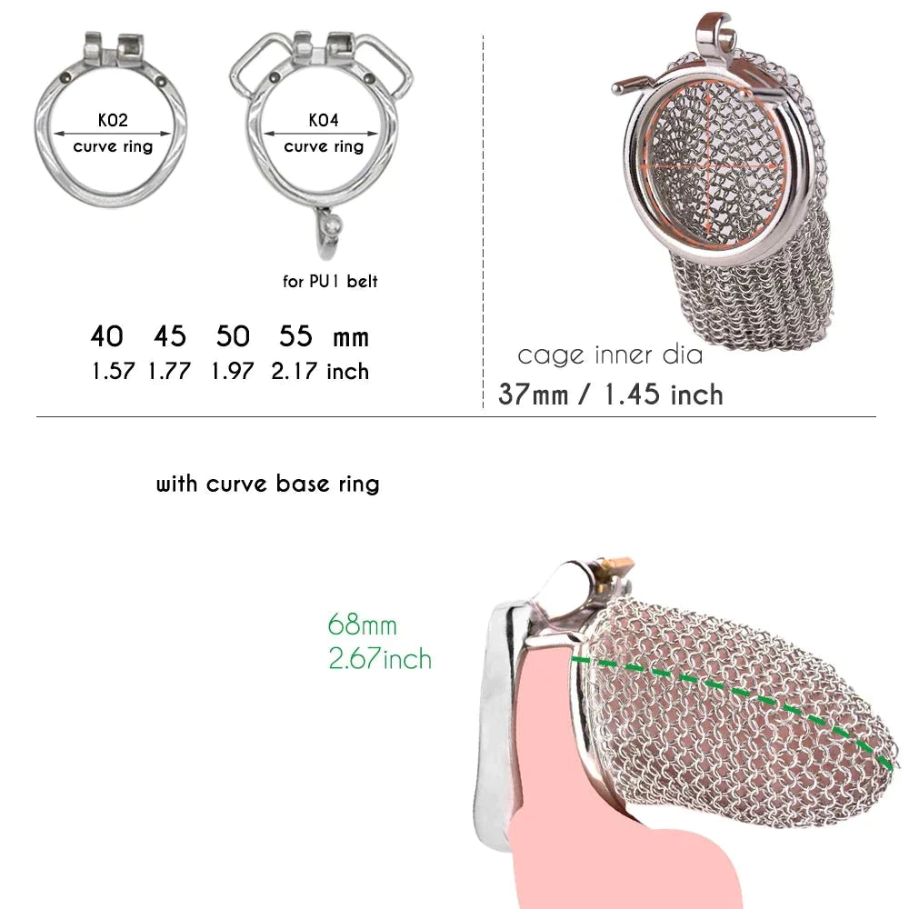 Soft Metal Fishnet Chastity Cage Stainless Steel Mesh Gauze Cock Cage For Male Long-term Permanent Chastity Training - 68mm