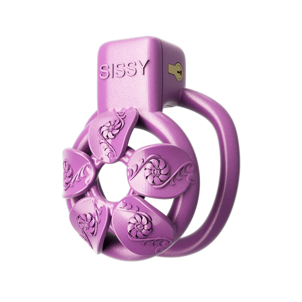 3D Printed Tiny Purple Flower Chastity Cage For Sissy Cute Flat Micro Cock Cage For Ladyboy Femboy Gay