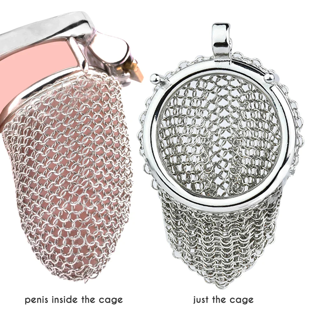 Soft Metal Fishnet Chastity Cage Stainless Steel Mesh Gauze Cock Cage For Male Long-term Permanent Chastity Training - 68mm