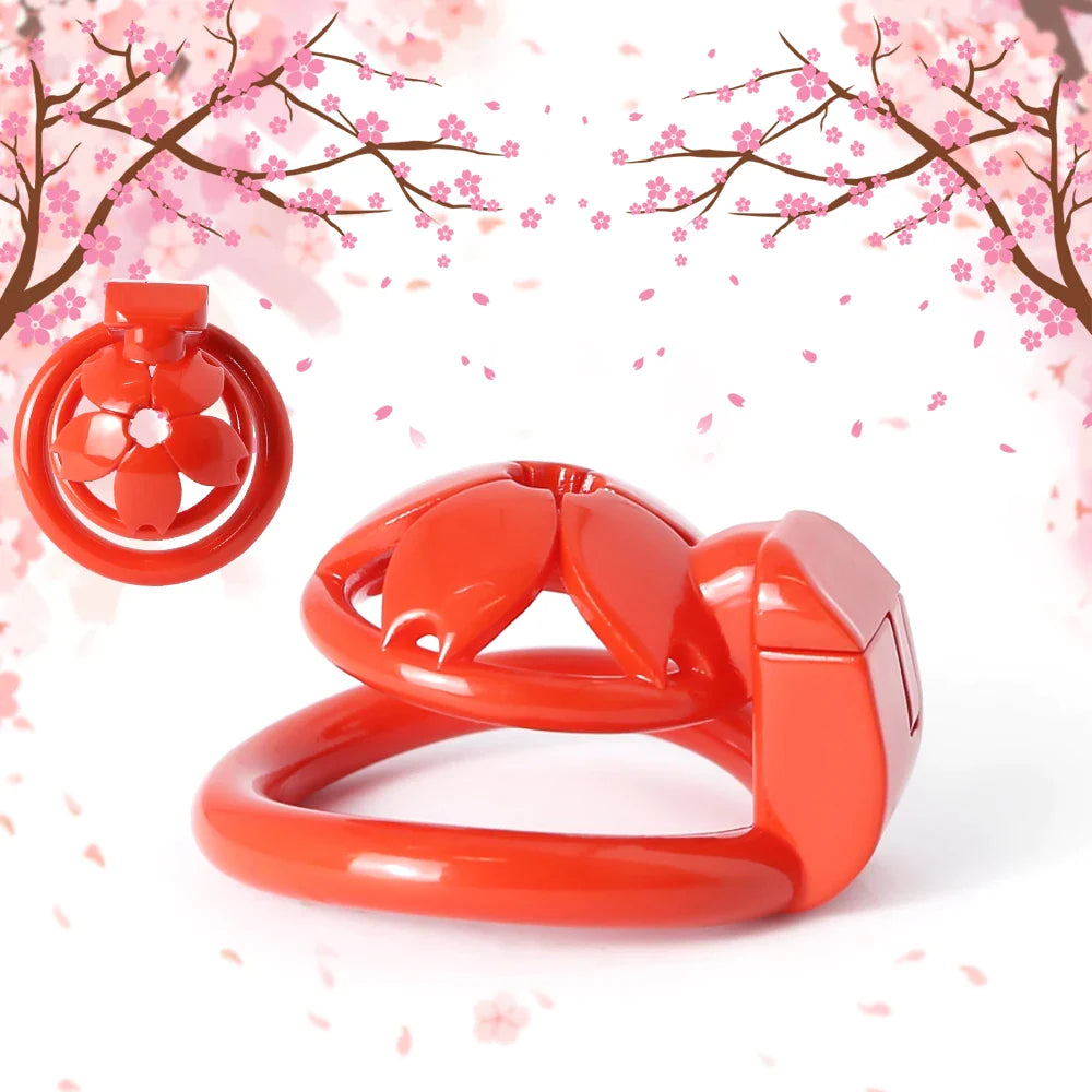 Small Cute Sakura Resin Chastity Cage Micro Tiny Flat Cock Cage For Sissy Ladyboy Femboy Crossdresser